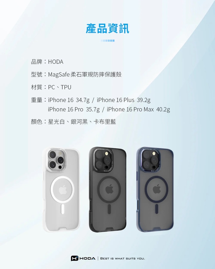 hoda殼_柔石軍規MagSafe_iPhone16ProMax卡布里藍(287)