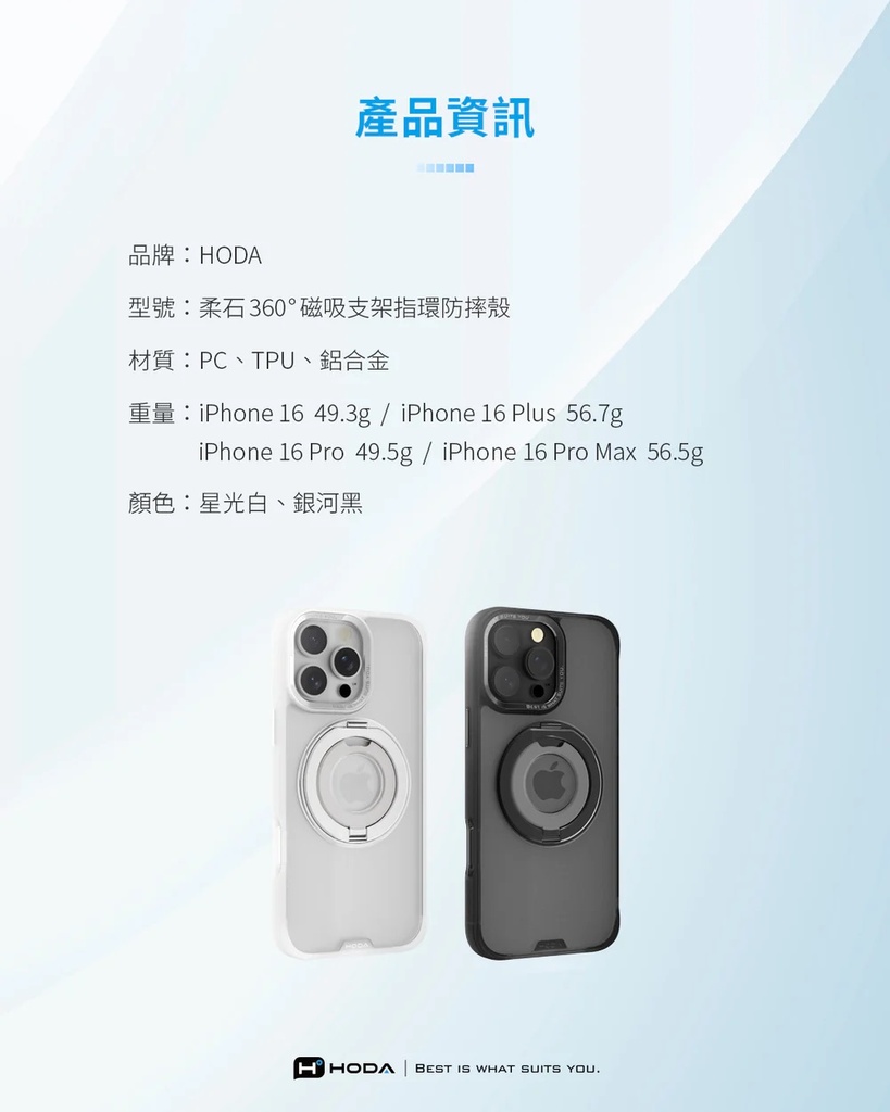 hoda殼_柔石360度磁吸支架指環MagSafe_iPhone16ProMax星光白(409)