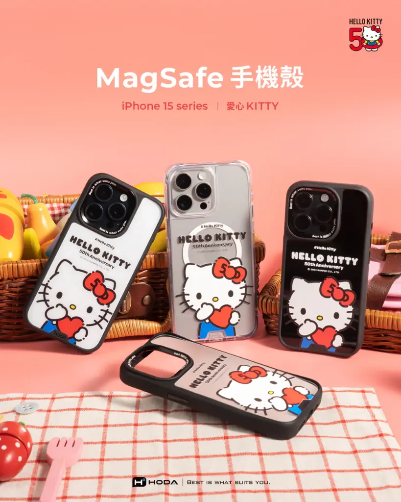 hoda殼_晶石磁吸三麗鷗系列透明 iPhone16Plus 愛心KITTY (8122)