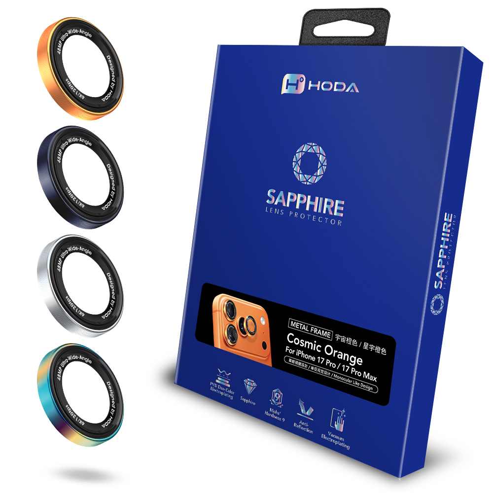 Hoda_藍寶石單眼Style鏡頭保護貼 iPhone17Pro/17ProMAX 藍色 (870)