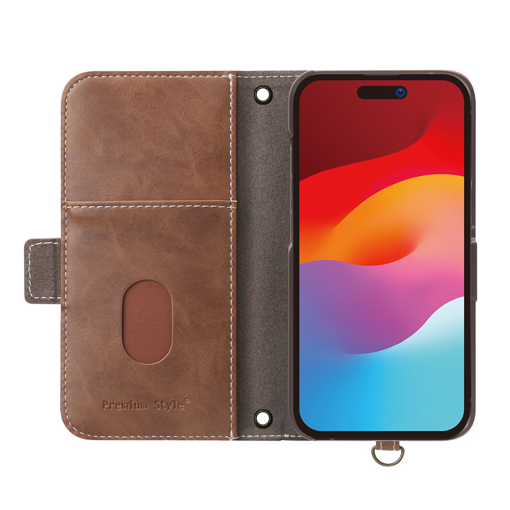 PGA殼_Premium Style_經典側翻蓋PU皮革_iPhone15粉色(427)