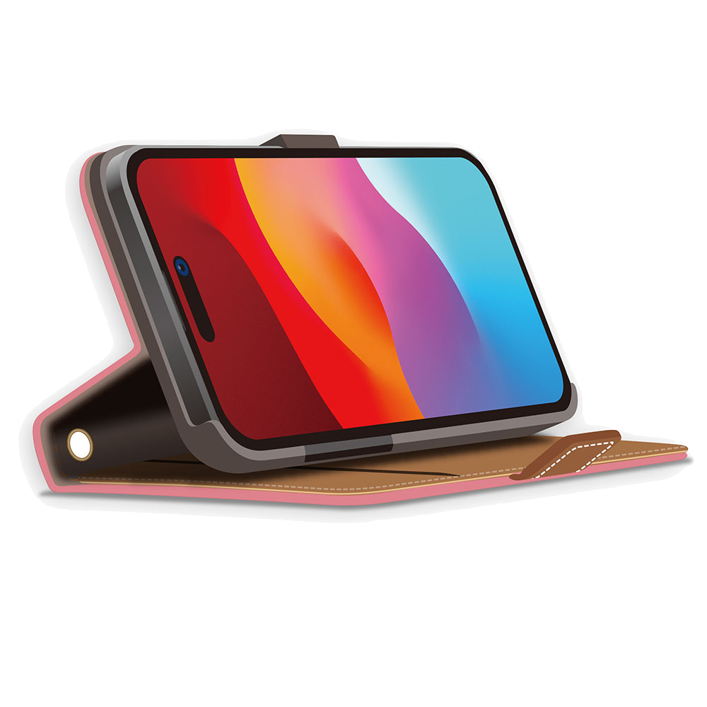 PGA殼_Premium Style_經典側翻蓋PU皮革_iPhone15粉色(427)