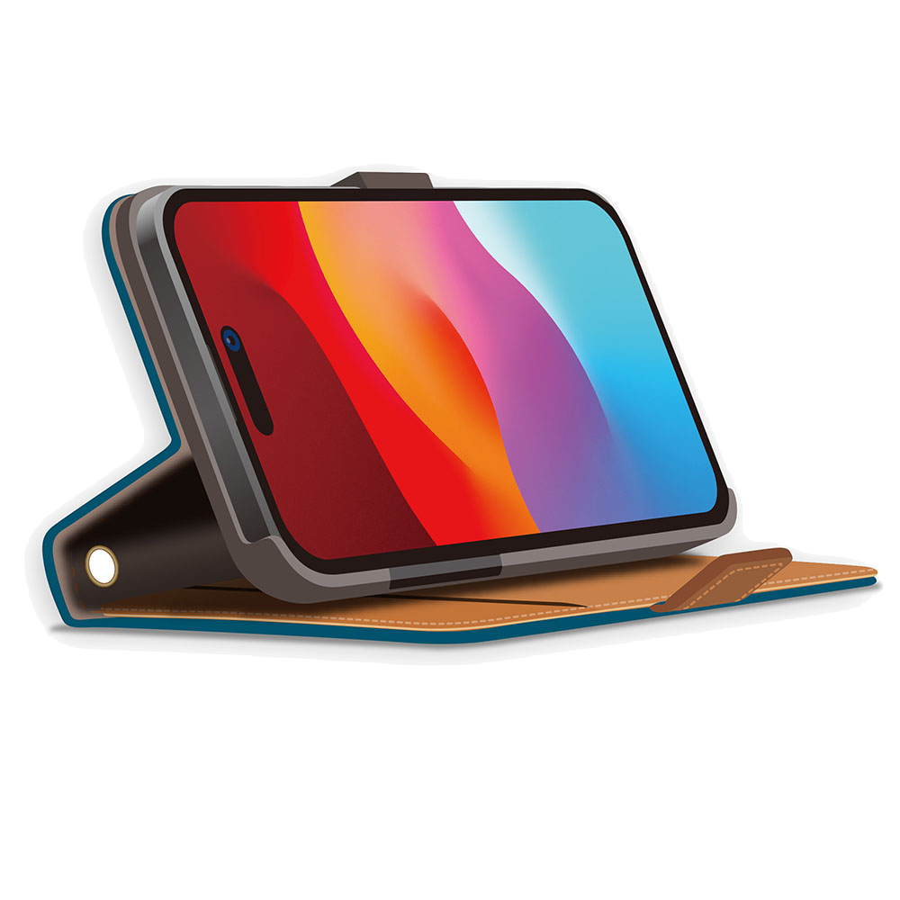 PGA殼_Premium Style_經典側翻蓋PU皮革_iPhone15Pro藍色(448)