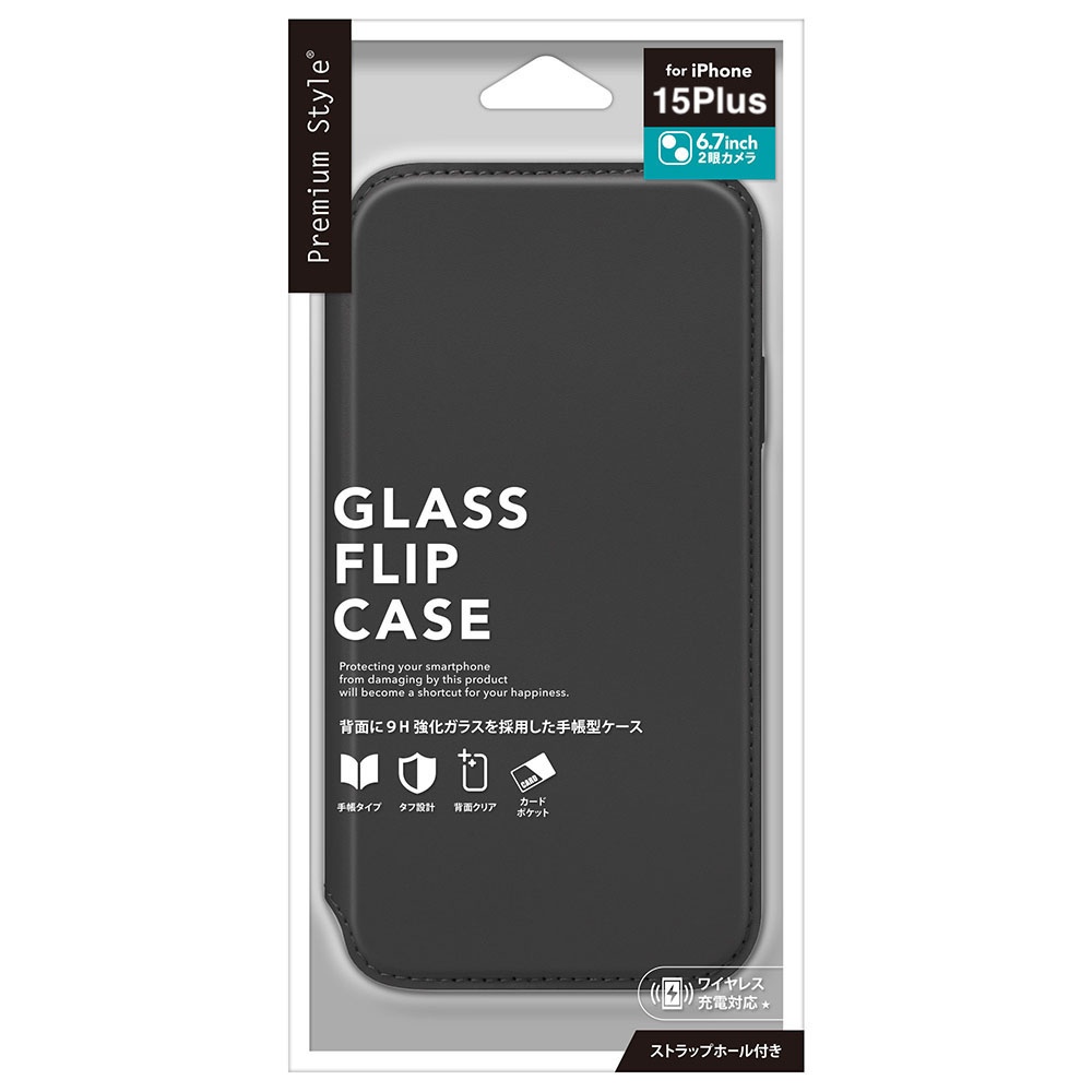 PGA殼_Premium Style_透明玻璃翻蓋皮套(圓形)_iPhone15Plus黑色(230)