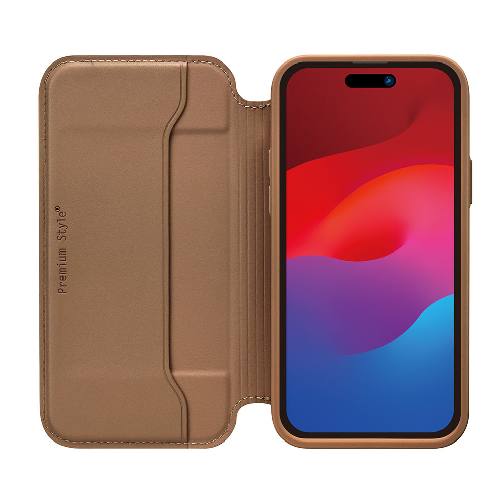 PGA殼_Premium Style_透明玻璃翻蓋皮套(圓形)_iPhone15Pro棕色(509)