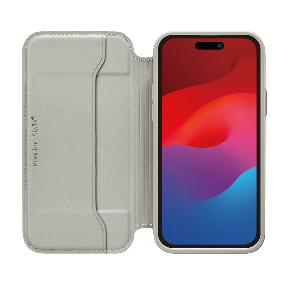 PGA殼_Premium Style_透明玻璃翻蓋皮套(圓形)_iPhone15Pro灰色(516)