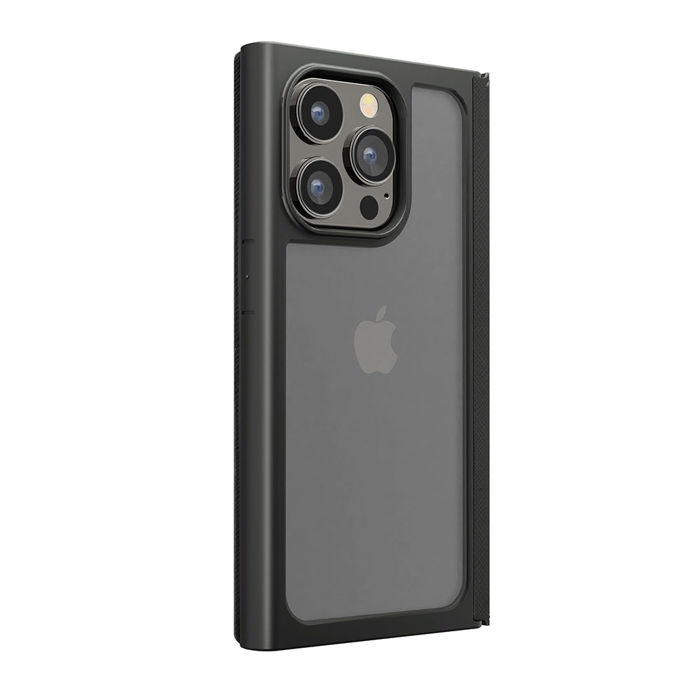 PGA殼_Premium Style_透明玻璃翻蓋皮套(方形)_iPhone15Pro黑色(523)