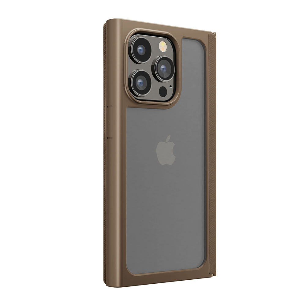 PGA殼_Premium Style_透明玻璃翻蓋皮套(方形)_iPhone15Pro棕色(547)