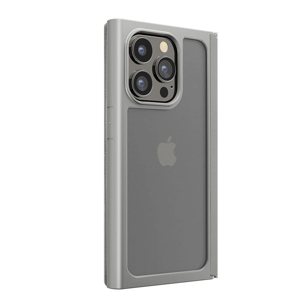 PGA殼_Premium Style_透明玻璃翻蓋皮套(方形)_iPhone15Pro灰色(554)
