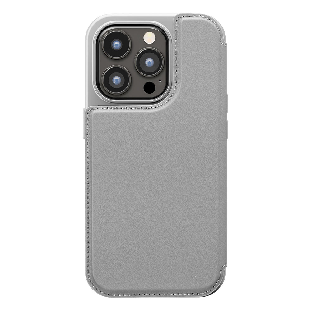 PGA殼_Premium Style_後翻蓋PU皮革_iPhone15Pro灰色(738)