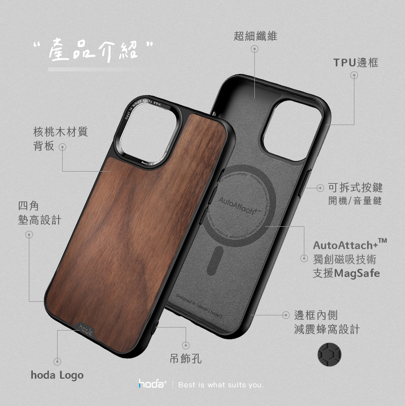 Hoda殼_幻石軍規MagSafe iPhone 15 核桃木 (007)