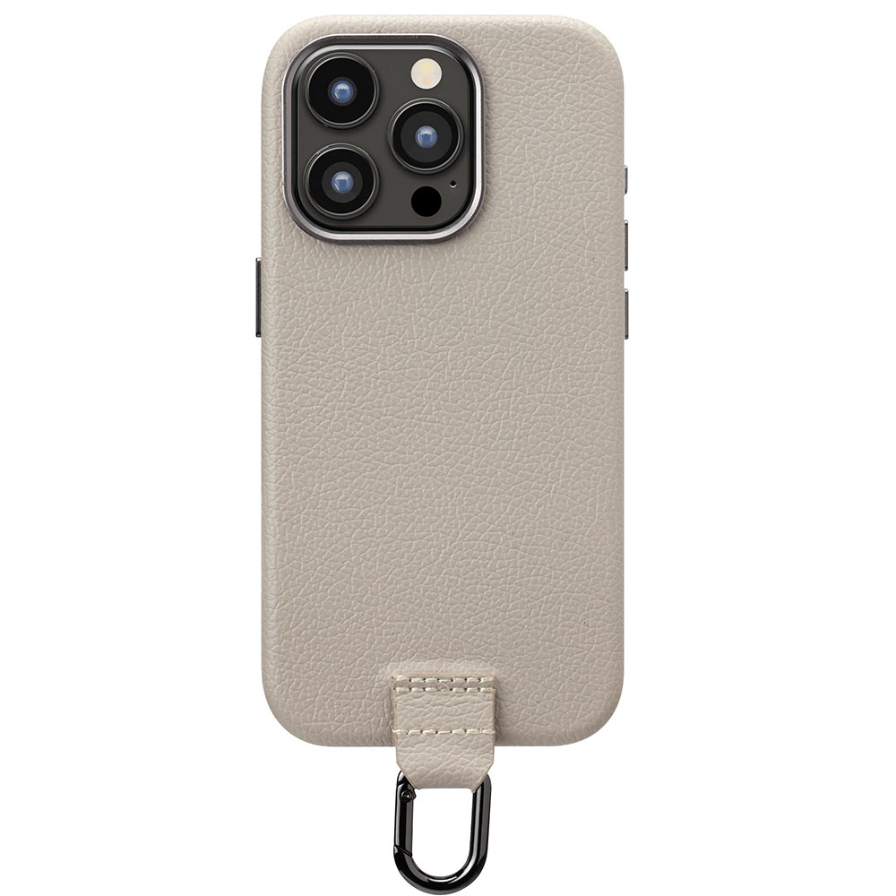 PGA殼_Premium Style_PU皮革背蓋帶掛扣_iPhone15Pro灰色(769)