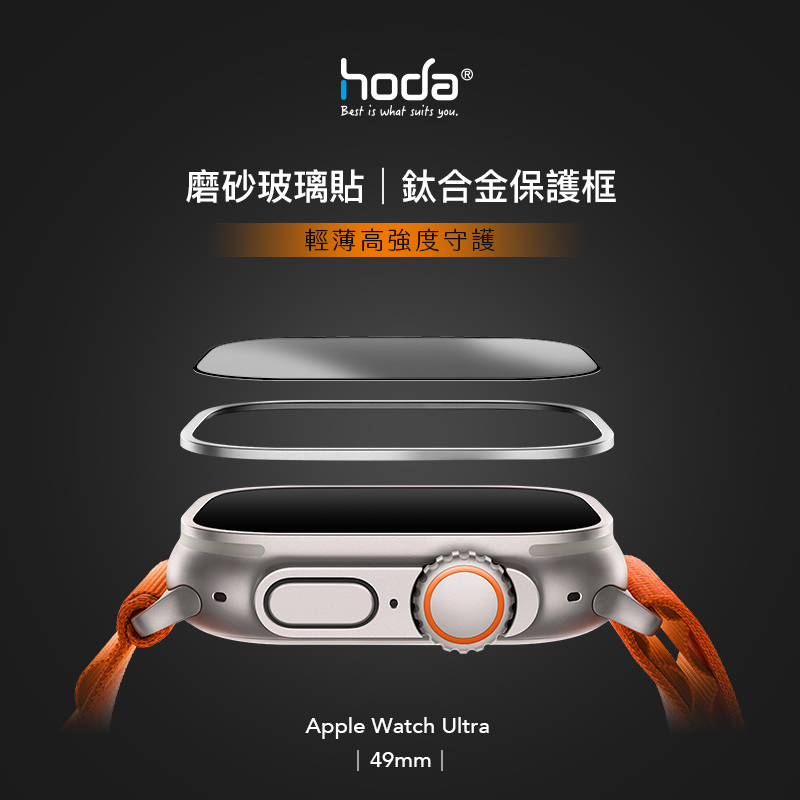 hoda配件_磨砂_Ti鈦合金邊框+膜套裝Apple Watch_Ultra2/Ultra 49mm灰色(196)