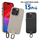 PGA殼_Premium Style_PU皮革背蓋帶掛扣_iPhone15Pro卡其(769)