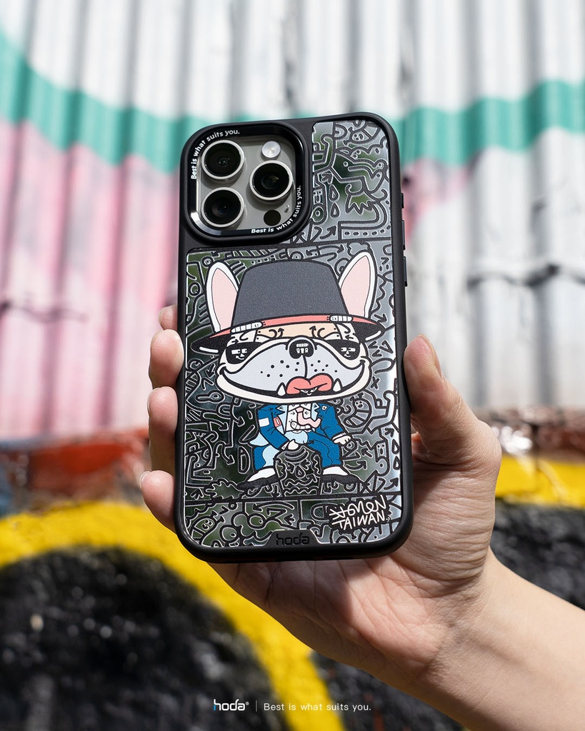 hoda殼_幻石米豆玻璃 MagSafe_iPhone15Plus 麥克鬥牛犬(795)