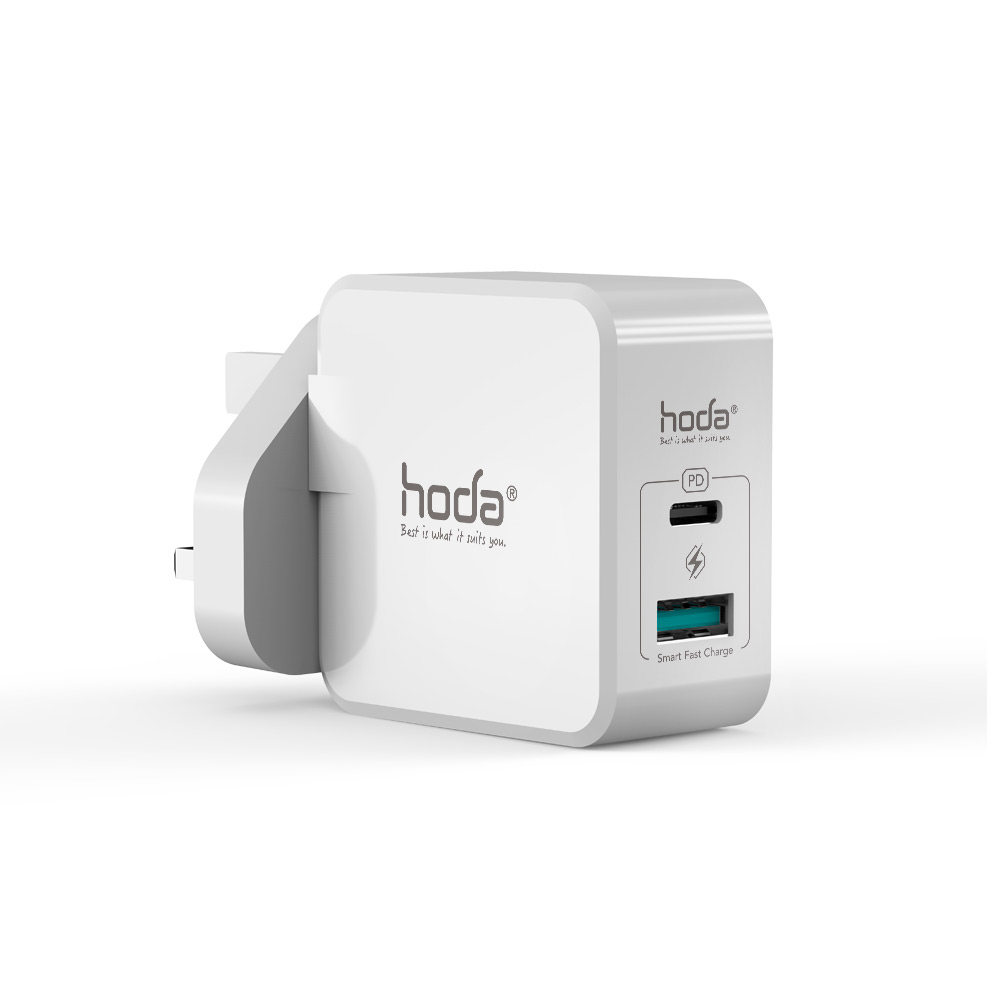 hoda充電_30w極速智能雙孔PD快充電器USBA-C_白色(448)