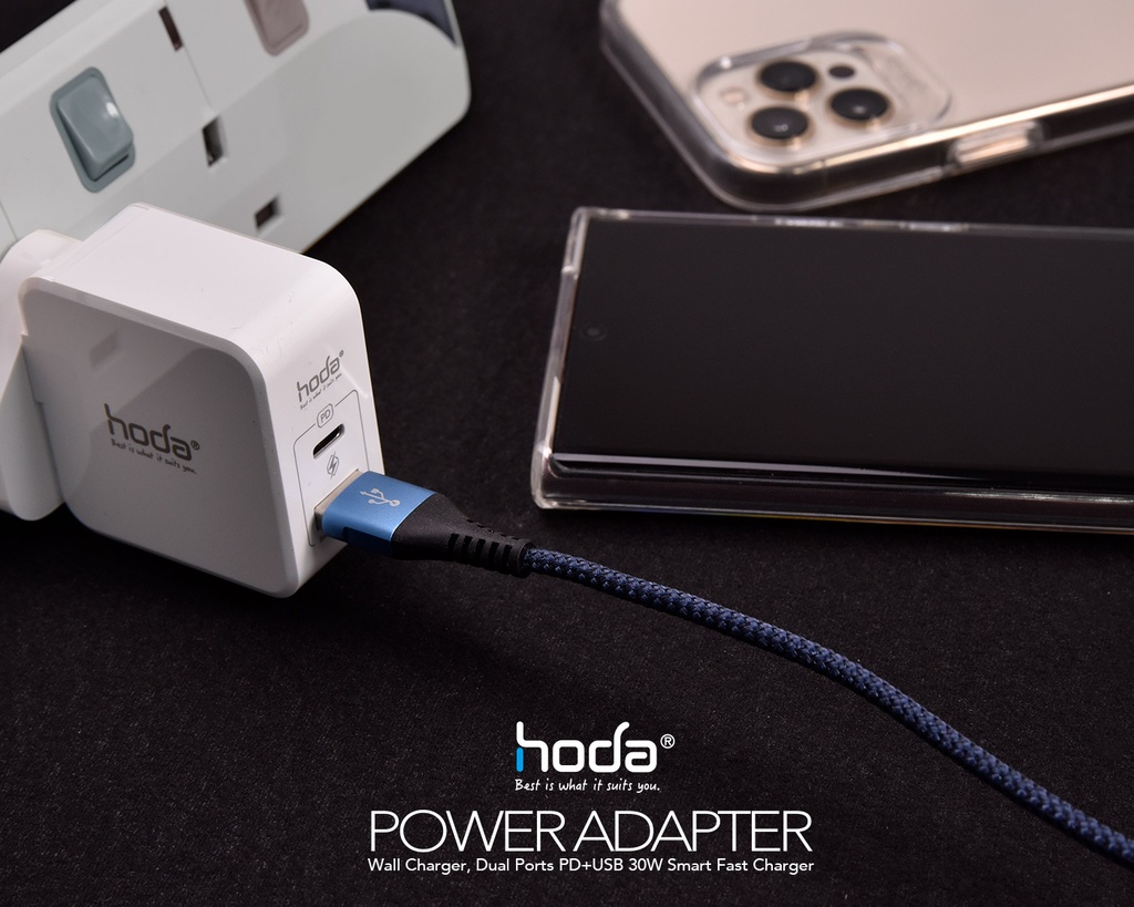 hoda充電_30w極速智能雙孔PD快充電器USBA-C_白色(448)