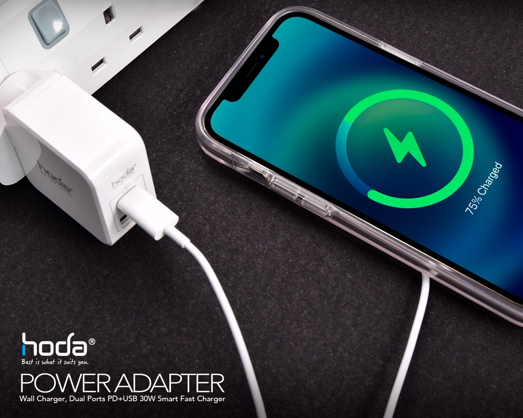 hoda充電_30w極速智能雙孔PD快充電器USBA-C_白色(448)