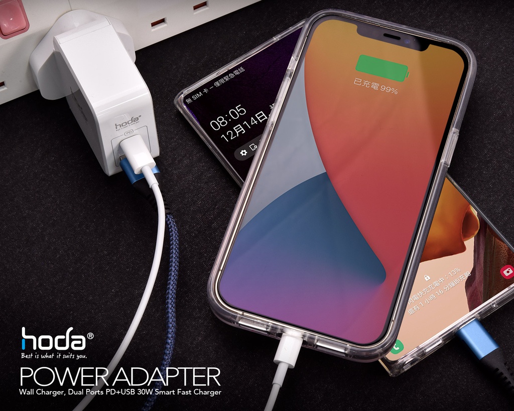 hoda充電_30w極速智能雙孔PD快充電器USBA-C_白色(448)