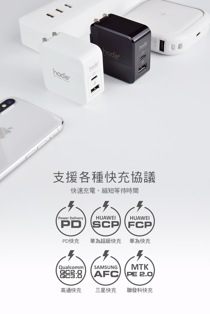 hoda充電_30w極速智能雙孔PD快充電器USBA-C_白色(448)