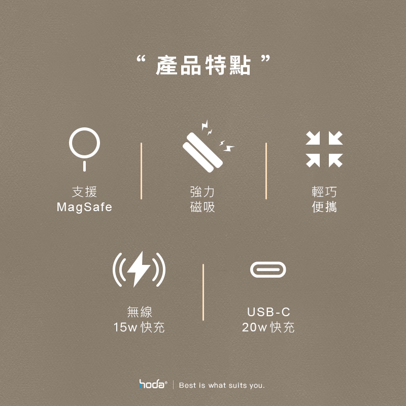 hoda充電_磁吸式行動電源5000mAh_黑色(648)