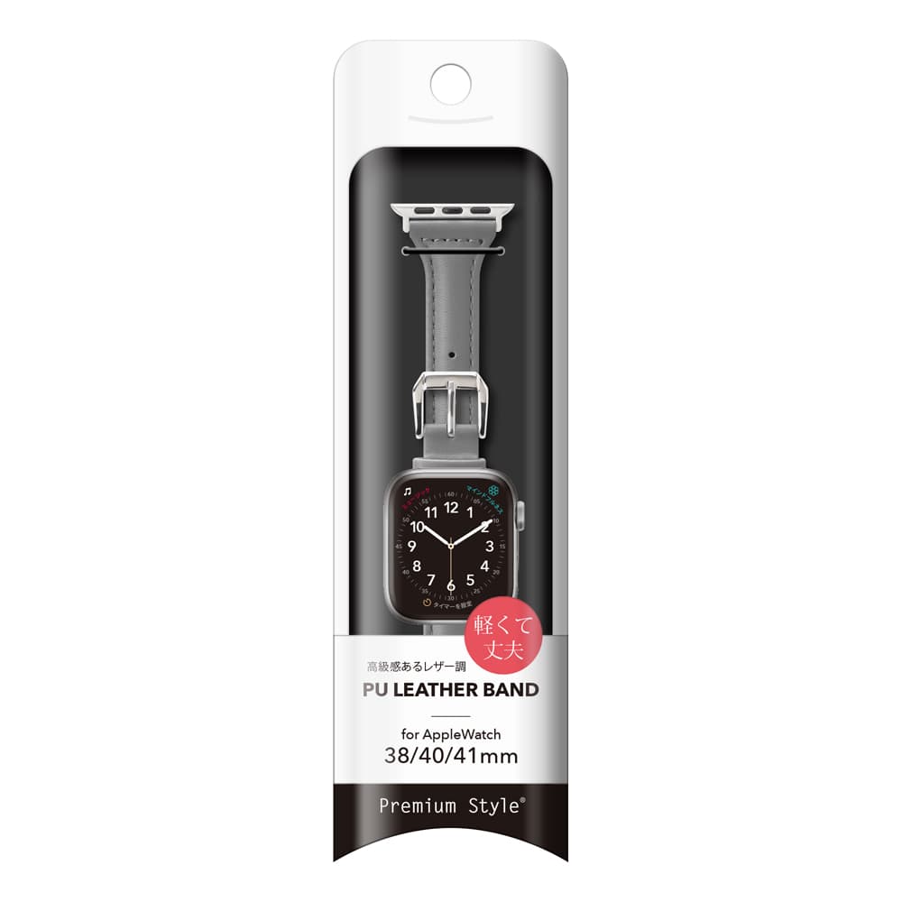 PGA_錶帶PU皮革_Apple Watch 41/40/38mm 灰色(580)