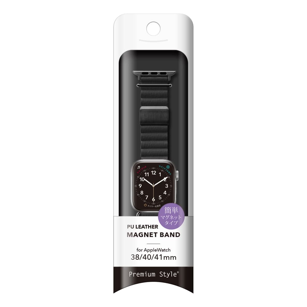 PGA_磁力錶帶PU皮革_Apple Watch 41/40/38mm 黑色(627)