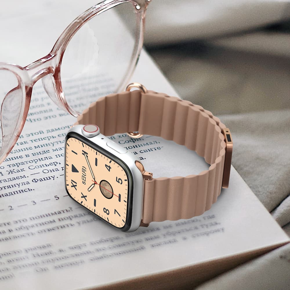 PGA_磁力錶帶PU皮革_Apple Watch 41/40/38mm 淺咖(641)