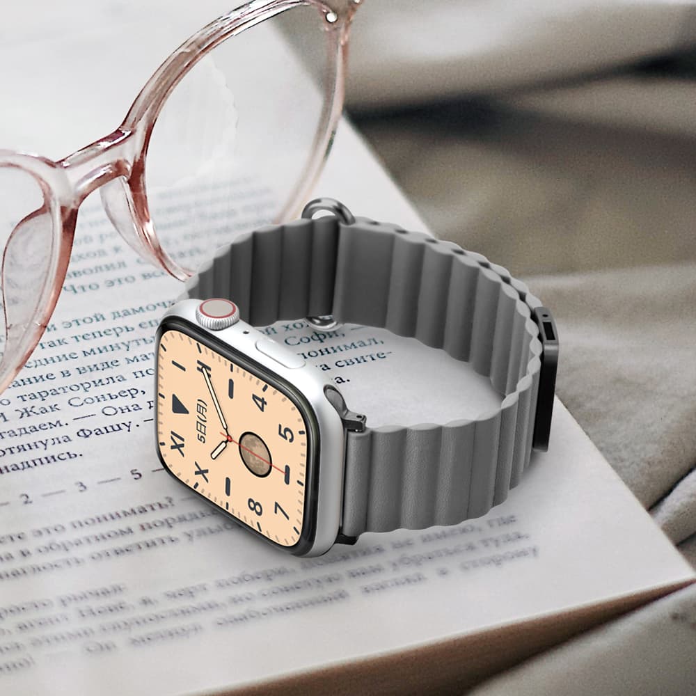 PGA_磁力錶帶PU皮革_Apple Watch 41/40/38mm 灰色(658)