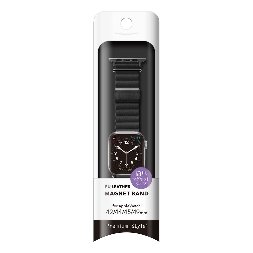 PGA_磁力錶帶PU皮革_Apple Watch 49/45/44/42mm 黑色(771)