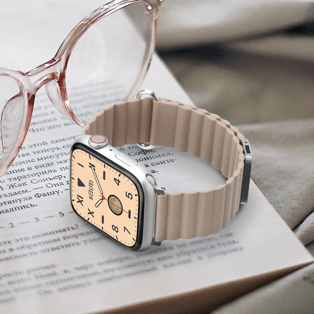 PGA_磁力錶帶PU皮革_Apple Watch 49/45/44/42mm 卡其(788)