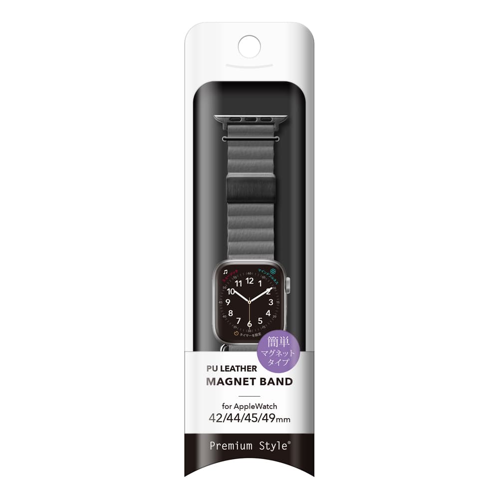 PGA_磁力錶帶PU皮革_Apple Watch 49/45/44/42mm 灰色(801)