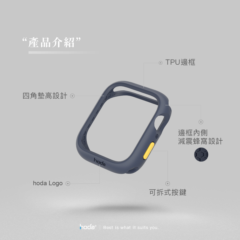 hoda配件_柔石保護殼 Apple Watch 45mm 知性藍 (597)