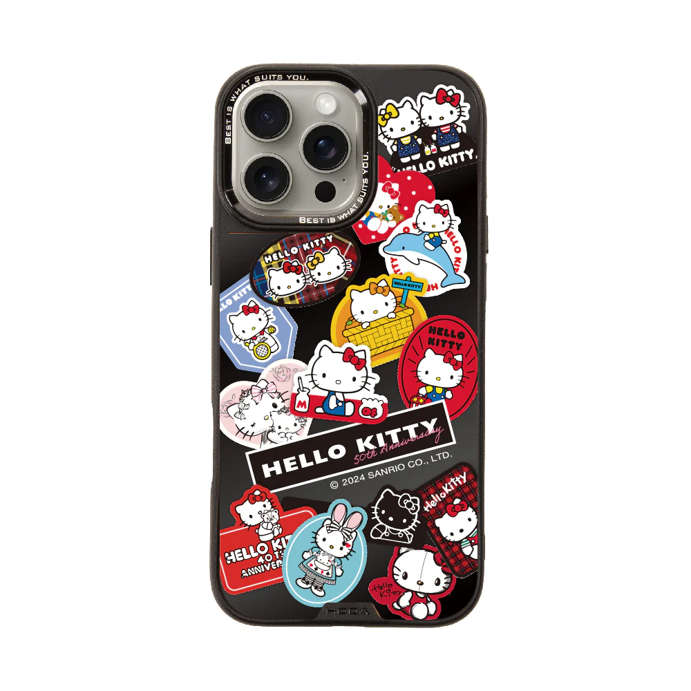 hoda殼_幻石三麗鷗黑鏡系列 iPhone16Pro 拼貼KITTY(6975)