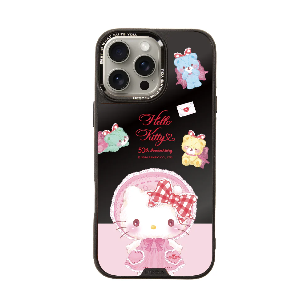 hoda殼_幻石三麗鷗黑鏡系列 iPhone16Pro 粉紅KITTY(7057)