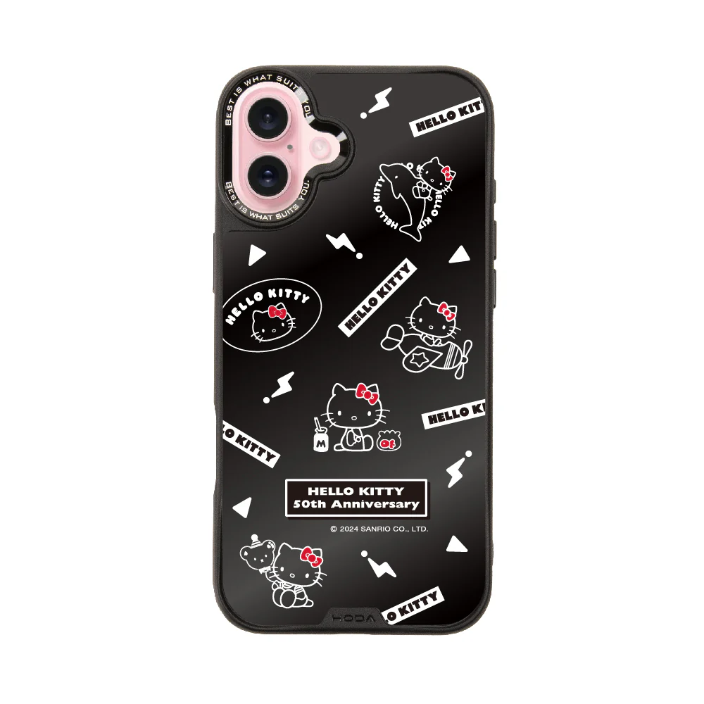 hoda殼_幻石三麗鷗黑鏡系列 iPhone16Plus 簡約KITTY(7200)