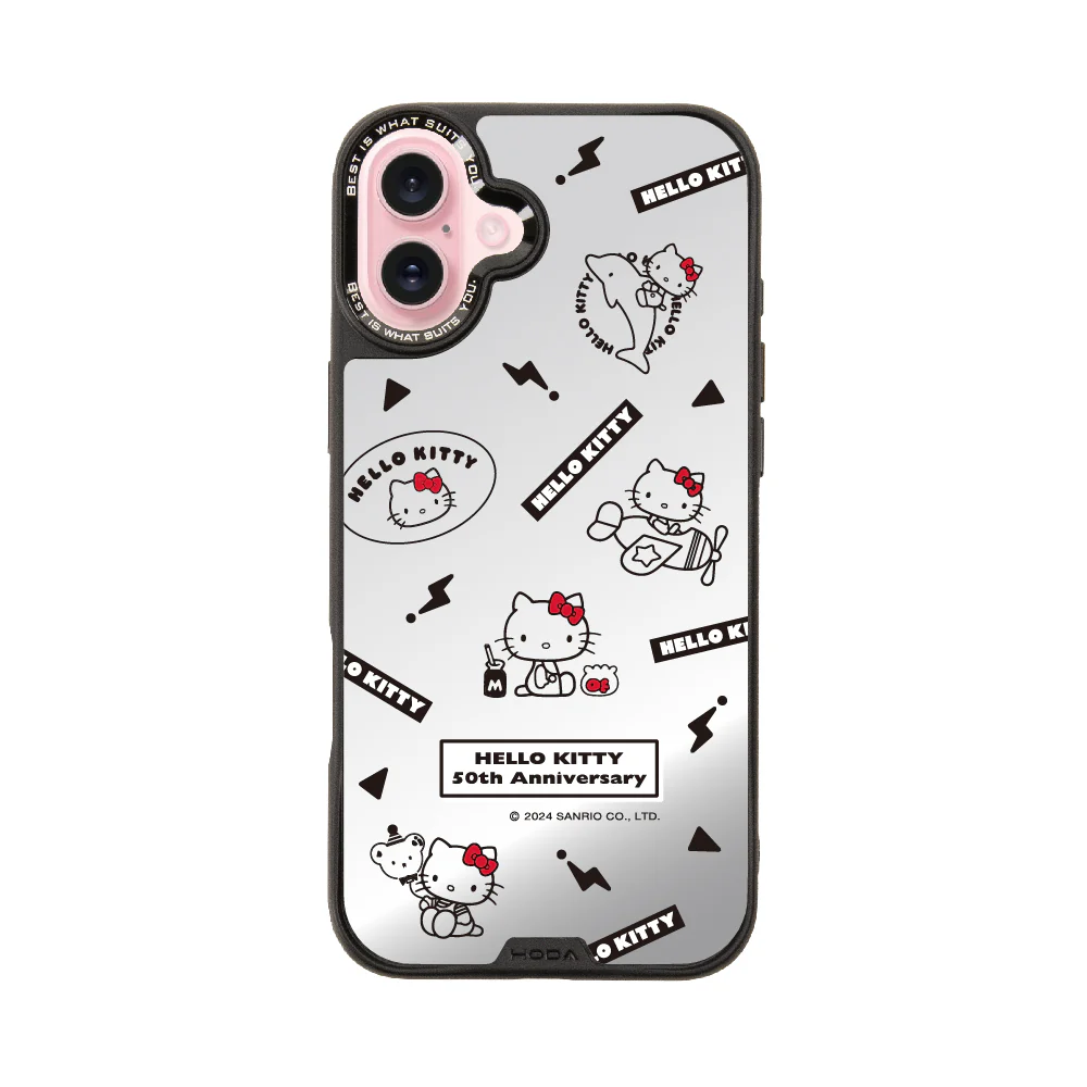 hoda殼_幻石三麗鷗銀鏡系列 iPhone16Plus 簡約KITTY(7682)
