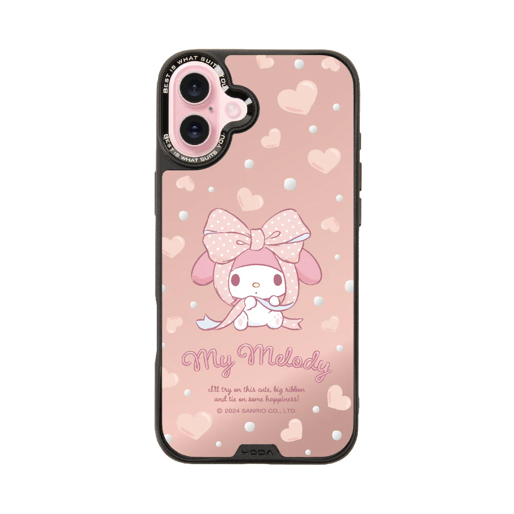 hoda殼_幻石三麗鷗銀鏡系列 iPhone16Plus 蝴蝶結美樂蒂(8689)
