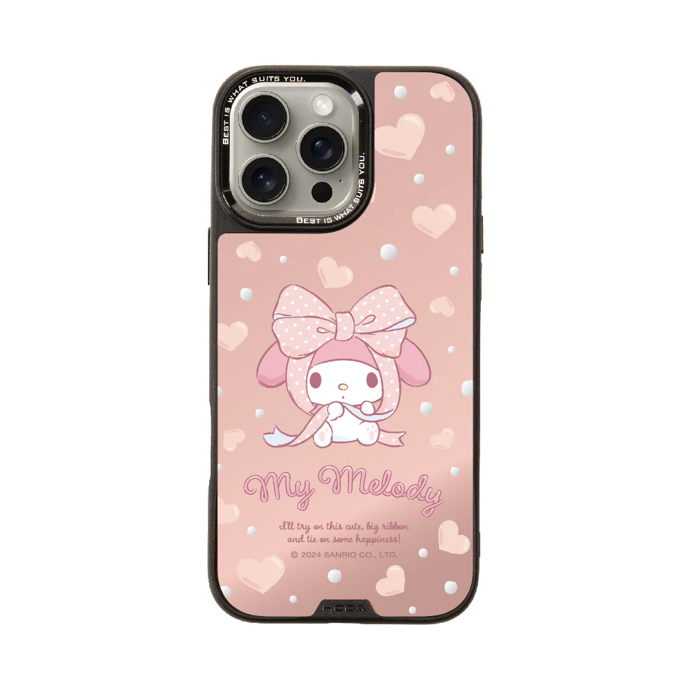 hoda殼_幻石三麗鷗銀鏡系列 iPhone16Pro 蝴蝶結美樂蒂(8696)