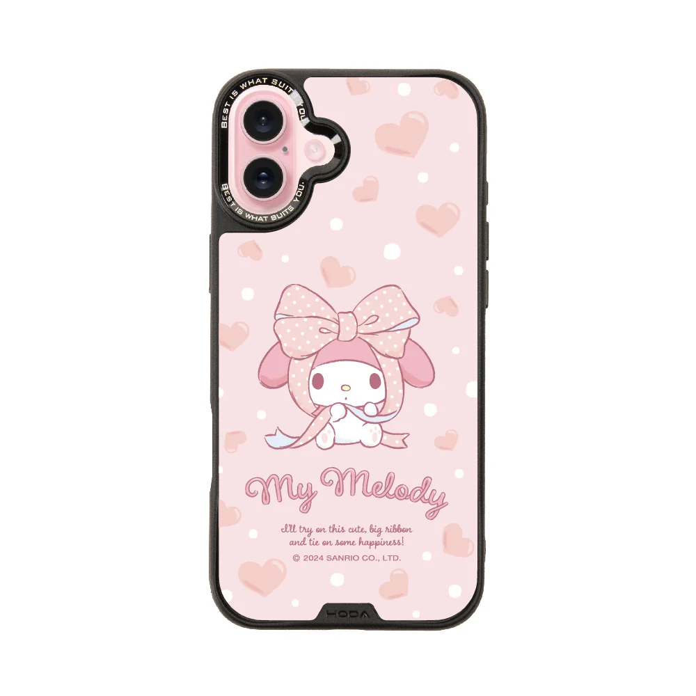 hoda殼_幻石三麗鷗玻璃系列 iPhone16Plus 蝴蝶結美樂蒂 (9242)