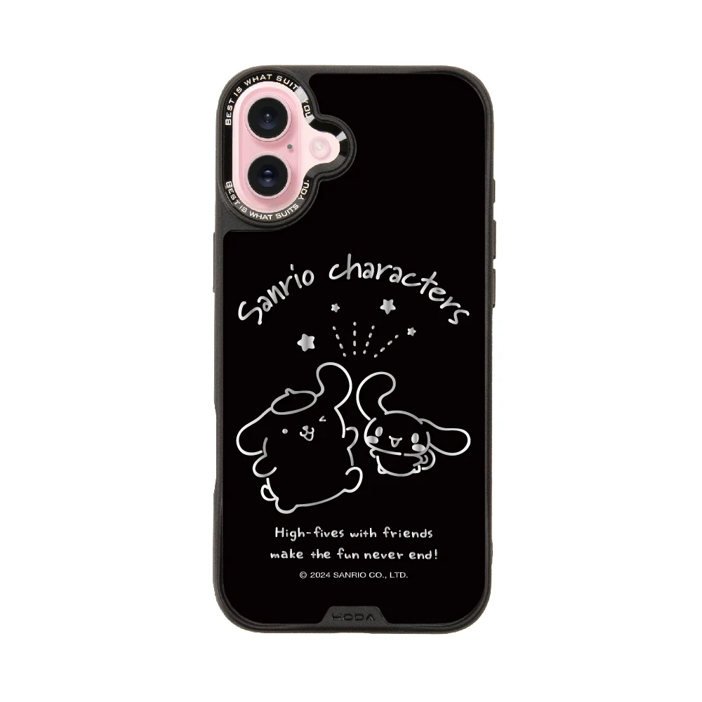 hoda殼_幻石三麗鷗銀鏡(黑底)系列 iPhone16Plus 布丁狗遇見大耳狗 (5630)