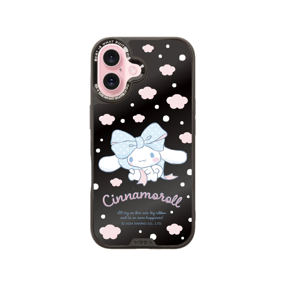 hoda殼_幻石三麗鷗黑鏡系列 iPhone16Plus 蝴蝶結大耳狗 (9723)
