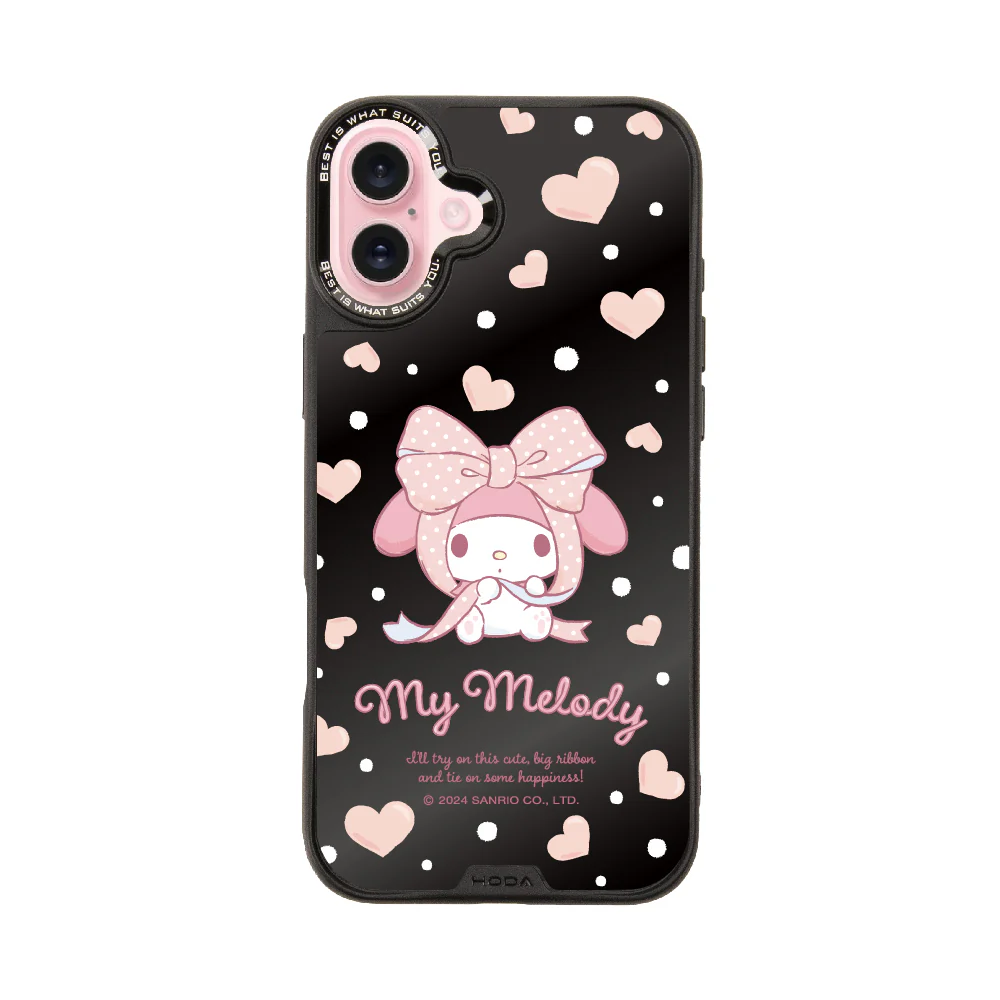 hoda殼_幻石三麗鷗黑鏡系列 iPhone16Plus 蝴蝶結美樂蒂 (9808)