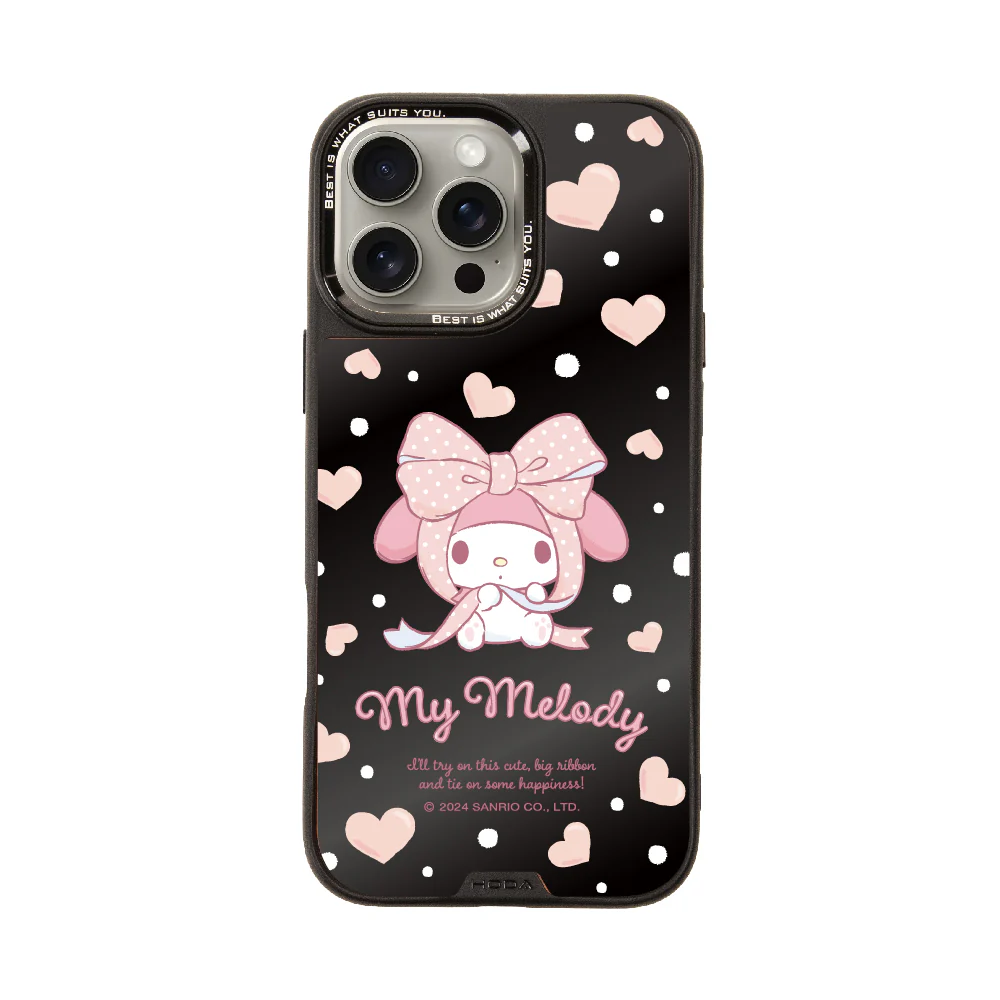 hoda殼_幻石三麗鷗黑鏡系列 iPhone16Pro 蝴蝶結美樂蒂 (9815)