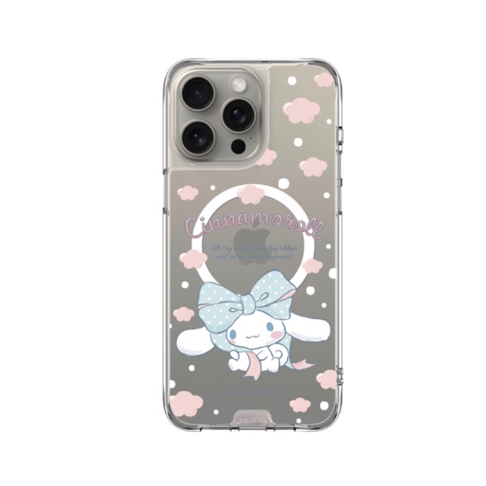 hoda殼_晶石磁吸三麗鷗系列透明 iPhone16Pro 蝴蝶結大耳狗 (2356)