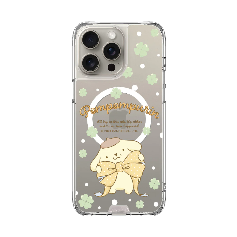 hoda殼_晶石磁吸三麗鷗系列透明 iPhone16Pro 蝴蝶結布丁狗 (2363)