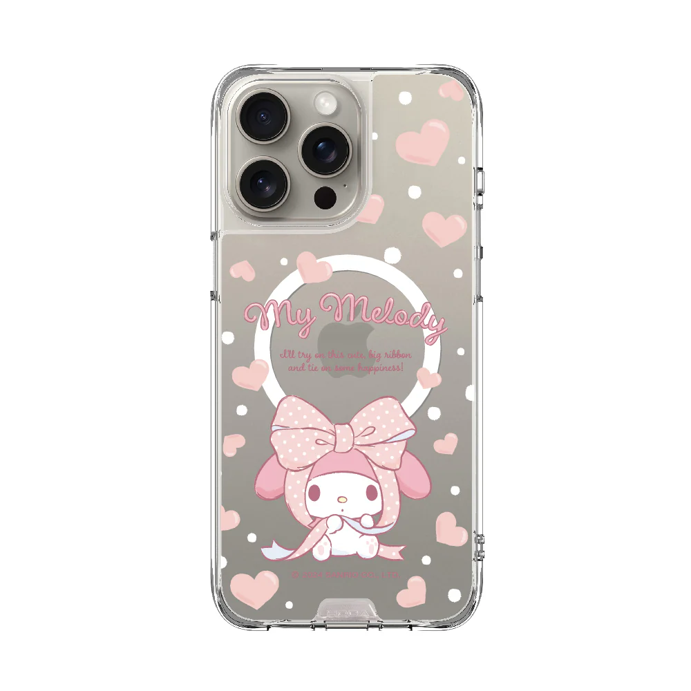 hoda殼_晶石磁吸三麗鷗系列透明 iPhone16Pro 蝴蝶結美樂蒂 (2370)