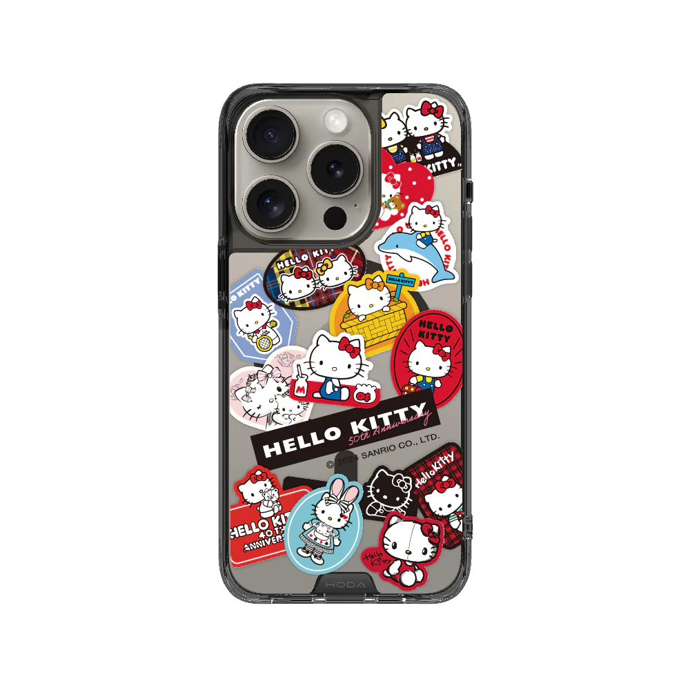 hoda殼_晶石磁吸三麗鷗系列透黑 iPhone16Pro 拼貼KITTY (3186)