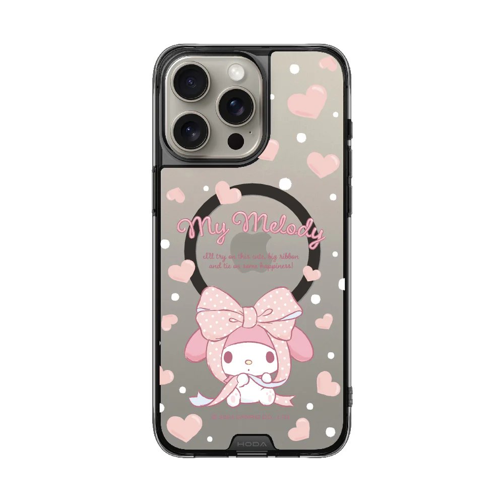 hoda殼_晶石磁吸三麗鷗系列透黑 iPhone16Pro 蝴蝶結美樂蒂 (3308)