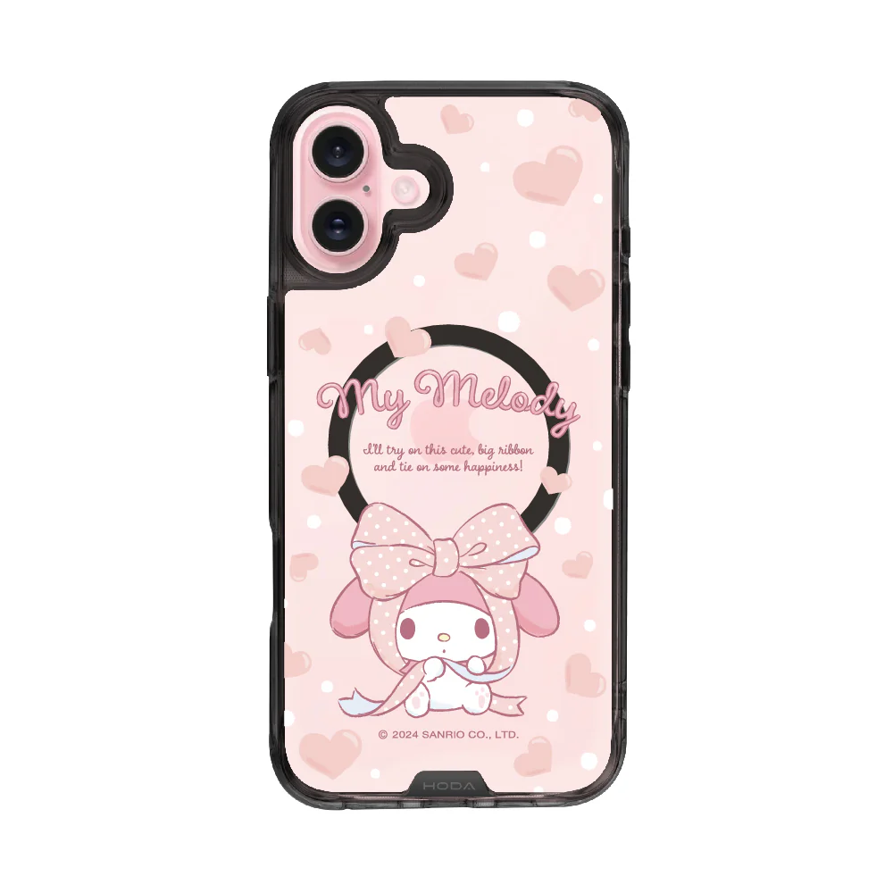 hoda殼_晶石磁吸三麗鷗系列透黑 iPhone16 蝴蝶結美樂蒂 (3537)